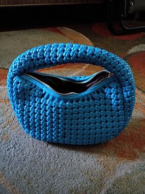 Sincerely Jules Woven Blue Handbag with Top Handle